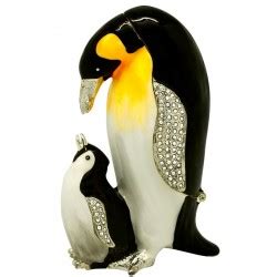 Vintage Collectible Penguin Pewter Enameled Jeweled Trinket Box